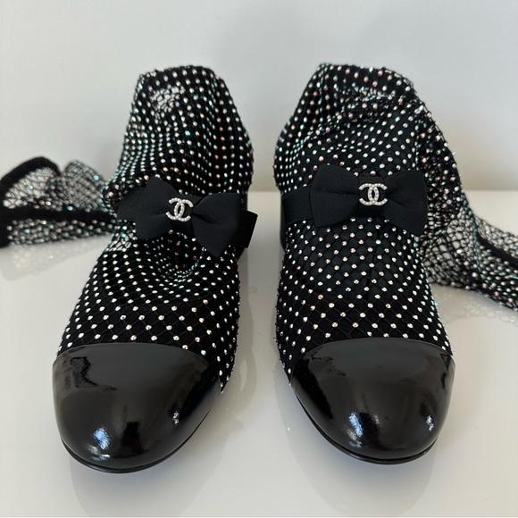 CHANEL
Resille Strass Kid Suede Patent Mary Jane Black Knee High Boots - Picture 6 of 15